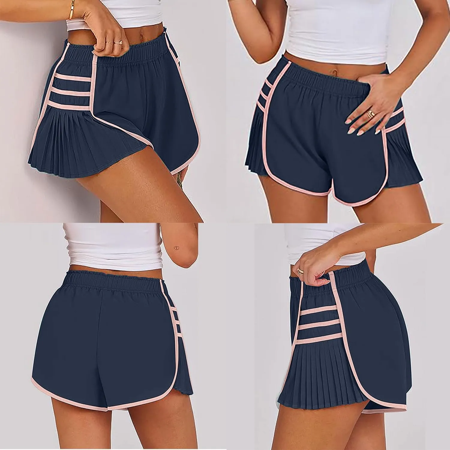 RJDJ High Waist Pleated Sports Shorts, Flowy Running Shorts for Women, Quick Dry Comfortable Athletic Short