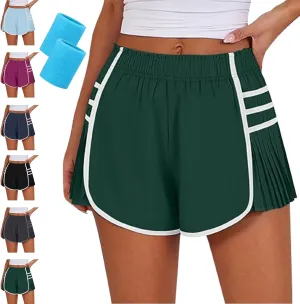 RJDJ High Waist Pleated Sports Shorts, Flowy Running Shorts for Women, Quick Dry Comfortable Athletic Short