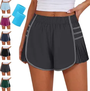 RJDJ High Waist Pleated Sports Shorts, Flowy Running Shorts for Women, Quick Dry Comfortable Athletic Short