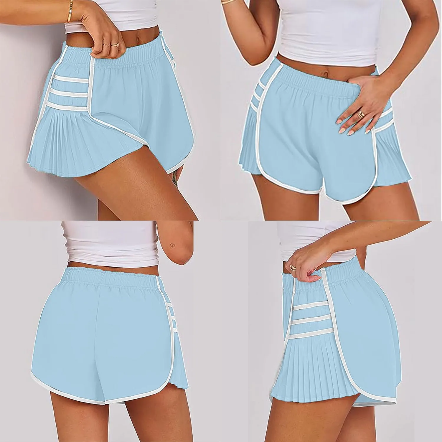 RJDJ High Waist Pleated Sports Shorts, Flowy Running Shorts for Women, Quick Dry Comfortable Athletic Short