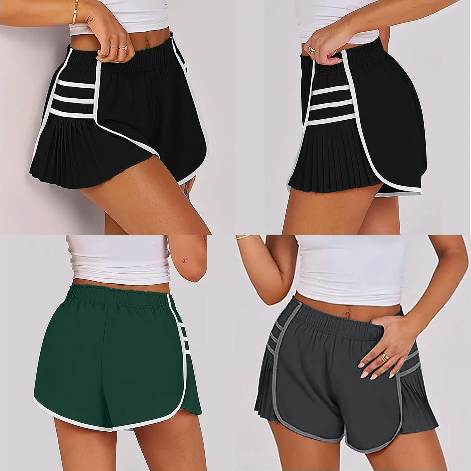 RJDJ High Waist Pleated Sports Shorts, Flowy Running Shorts for Women, Quick Dry Comfortable Athletic Short