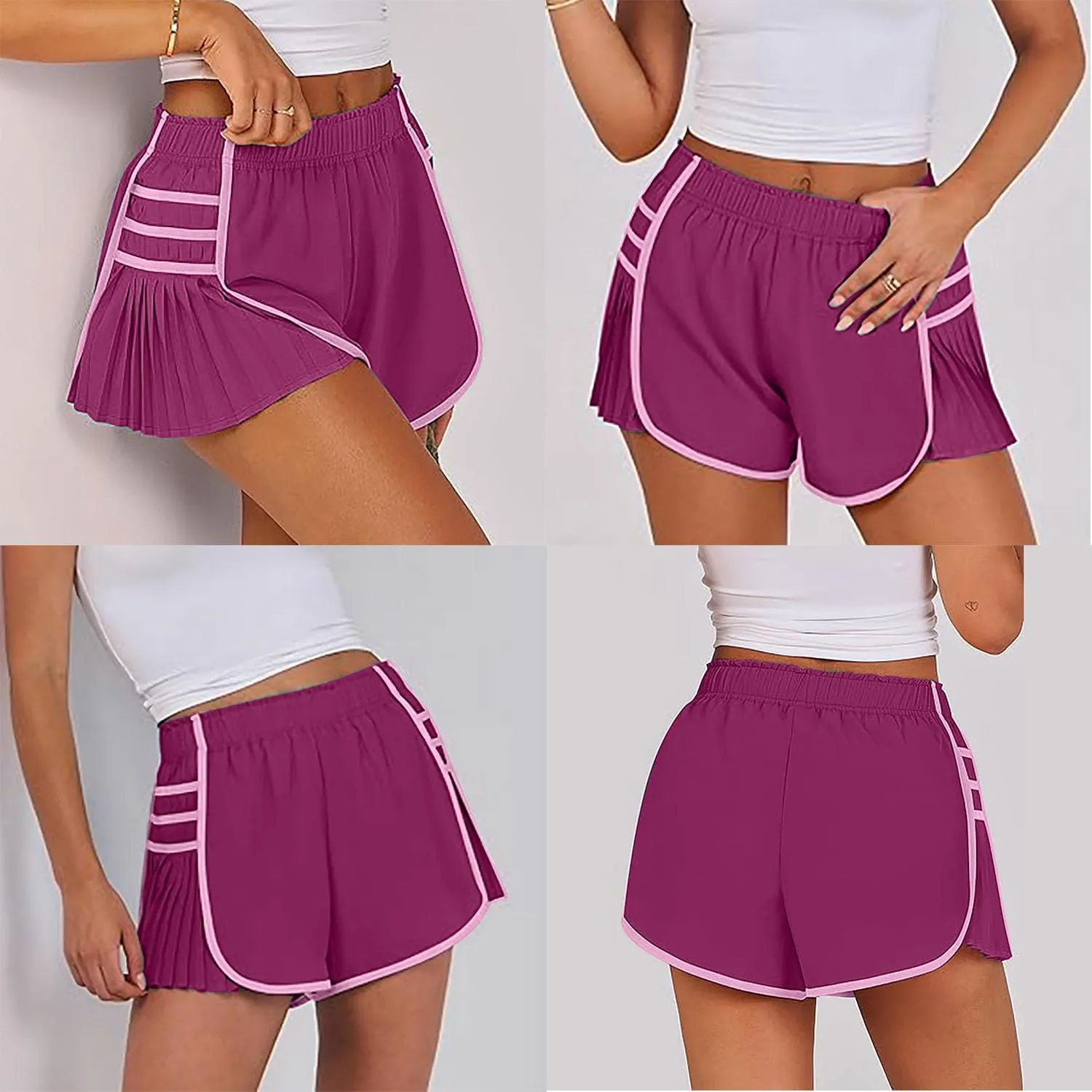 RJDJ High Waist Pleated Sports Shorts, Flowy Running Shorts for Women, Quick Dry Comfortable Athletic Short