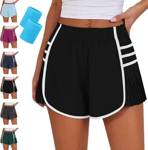 RJDJ High Waist Pleated Sports Shorts, Flowy Running Shorts for Women, Quick Dry Comfortable Athletic Short