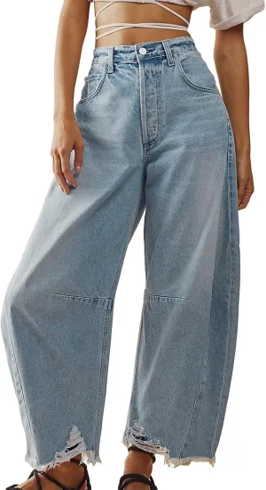 sdbrld Boyfriend Barrel Jeans Women,Womens Baggy Mid Rise Jeans Wide Leg Y2k Denim Harem Cropped Pant Vintage Barrel Jeans