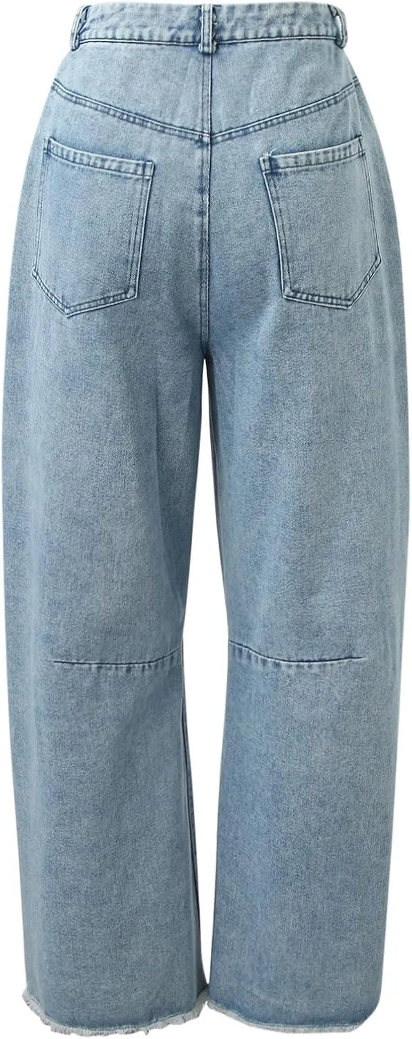 sdbrld Boyfriend Barrel Jeans Women,Womens Baggy Mid Rise Jeans Wide Leg Y2k Denim Harem Cropped Pant Vintage Barrel Jeans