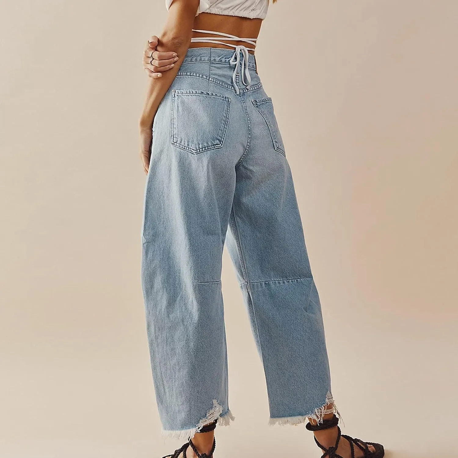sdbrld Boyfriend Barrel Jeans Women,Womens Baggy Mid Rise Jeans Wide Leg Y2k Denim Harem Cropped Pant Vintage Barrel Jeans