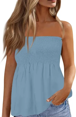 Sexy Tank Tops for Women Summer Strapless Tube Top Flare Hem Bandeau Backless Funny Shirts Holiday Sleeveless Blouse