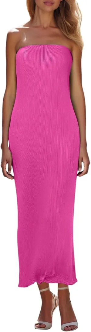 Sexy Women Strapless Tube Long Dresses Off The Shoulder Cut Out Skinny Slit Maxi Dress Party Club Beach Maxi Wrap