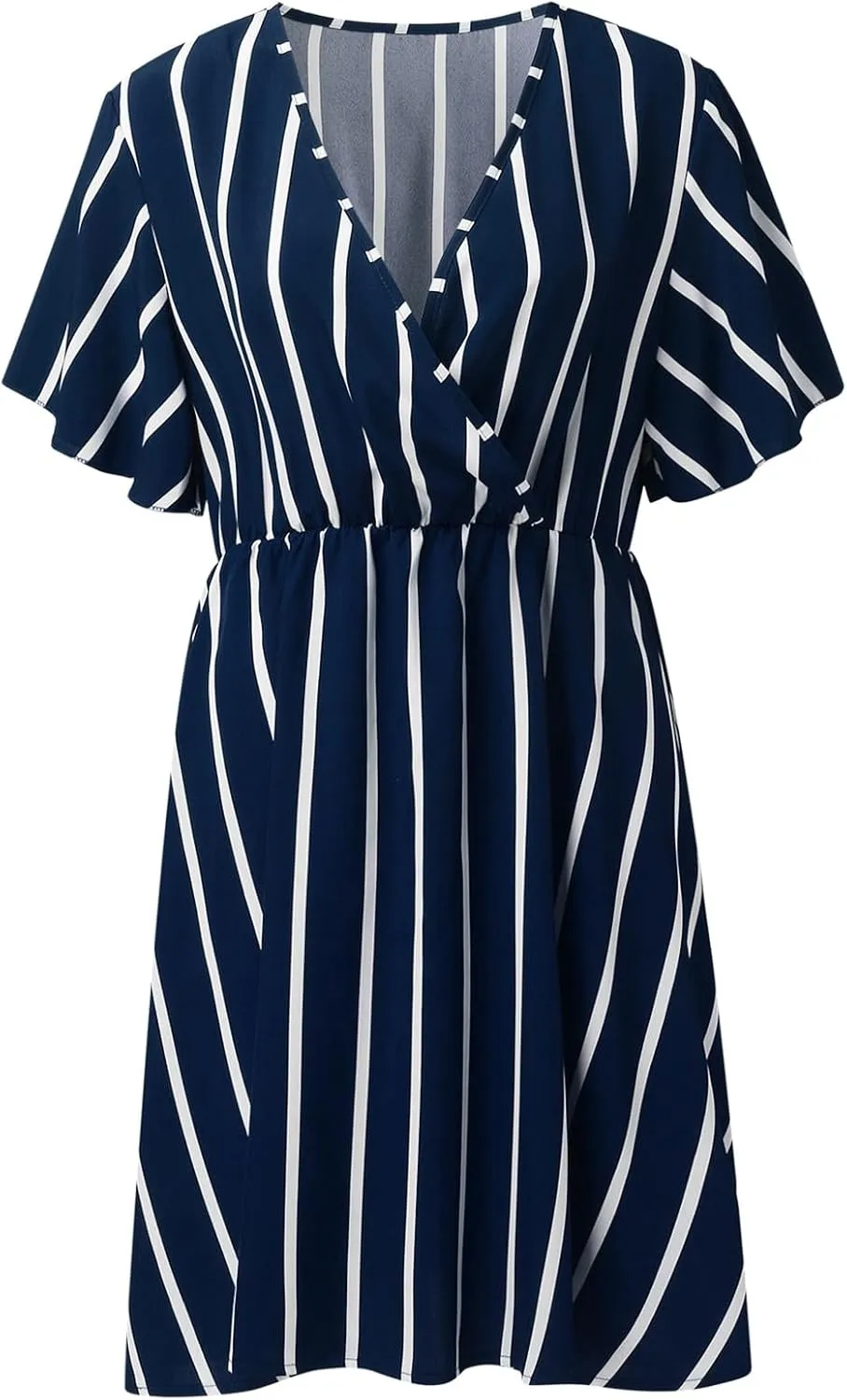 SHEJIZE Women's Plus Size Wrap Dress Plus Size Summer Dresses Short Sleeve V Neck Striped Mini Dress