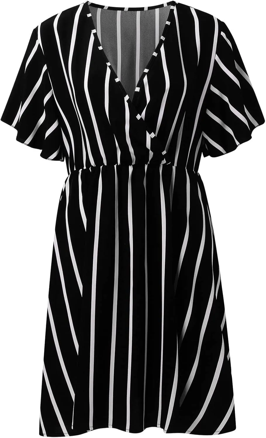 SHEJIZE Women's Plus Size Wrap Dress Plus Size Summer Dresses Short Sleeve V Neck Striped Mini Dress