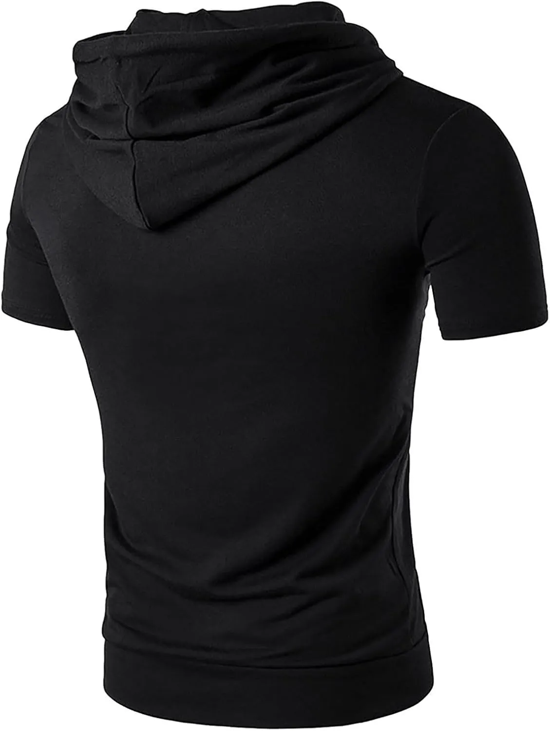 Short Sleeve Hoodies Gym Workout Drawstring Sweatshirts Work Slim Fit Stretch Pullover T-Shirts with Kangaroo Pocket