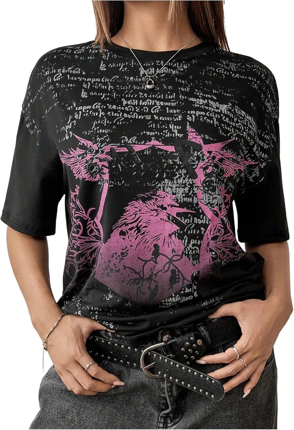 SOLY HUX Women's Y2k Goth Graphic Tees Short Sleeve Crew Neck T Shirt Vintage Streetwear Summer Tops