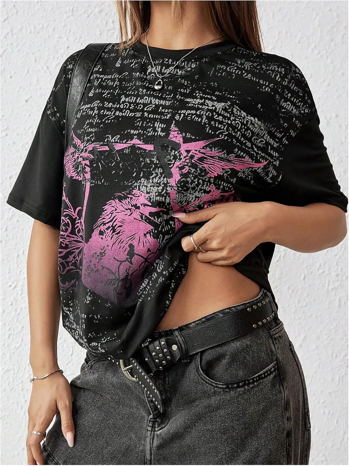 SOLY HUX Women's Y2k Goth Graphic Tees Short Sleeve Crew Neck T Shirt Vintage Streetwear Summer Tops