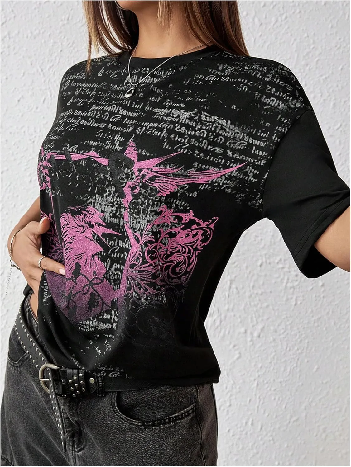 SOLY HUX Women's Y2k Goth Graphic Tees Short Sleeve Crew Neck T Shirt Vintage Streetwear Summer Tops