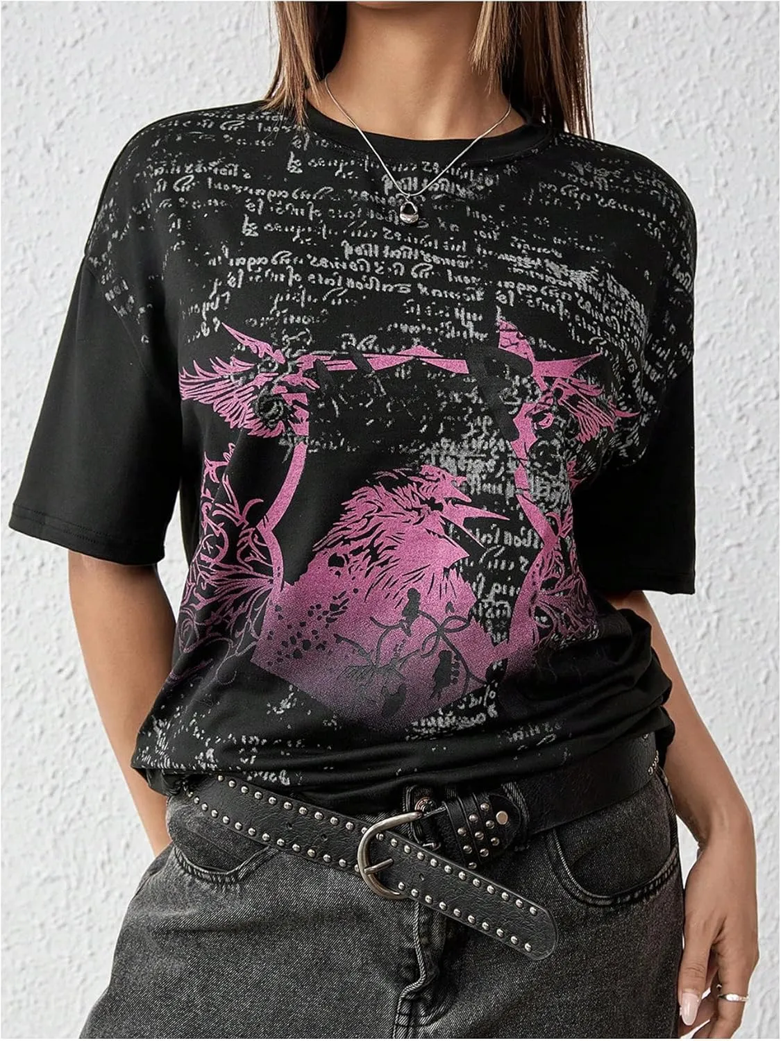 SOLY HUX Women's Y2k Goth Graphic Tees Short Sleeve Crew Neck T Shirt Vintage Streetwear Summer Tops