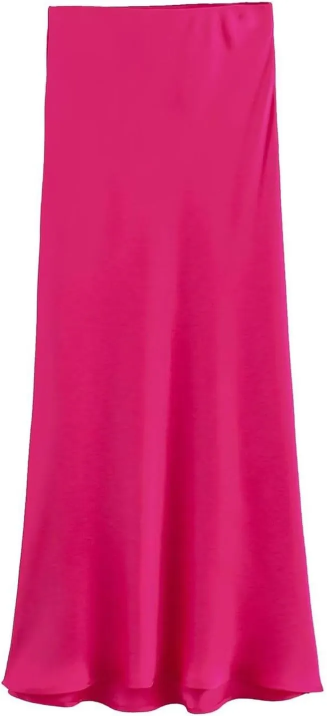 Spring Summer Skirts Satin Skirt High Waisted Maxi Wedding A Line Long Skirts Disposable Table