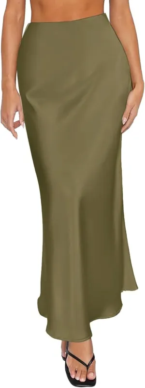 Spring Summer Skirts Satin Skirt High Waisted Maxi Wedding A Line Long Skirts Disposable Table