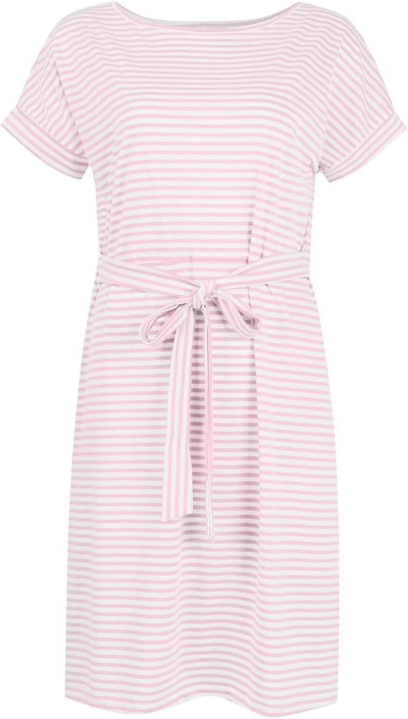 Striped Tshirt Dress Women Cotton Tie Waist Casual Summer Dresses Boat Neck Short Sleeve Wrap Dress Belted Midi Dress