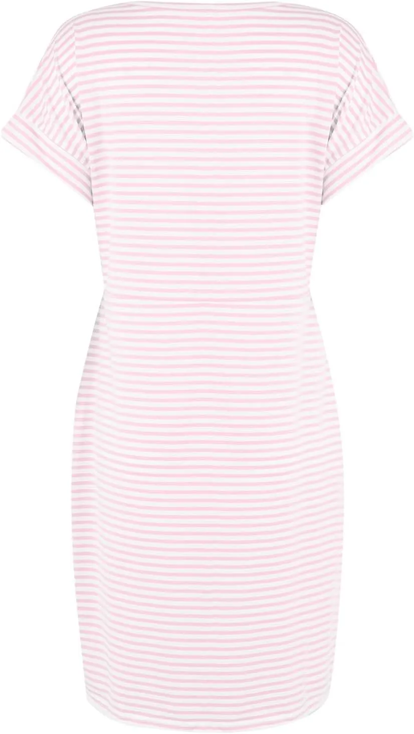 Striped Tshirt Dress Women Cotton Tie Waist Casual Summer Dresses Boat Neck Short Sleeve Wrap Dress Belted Midi Dress