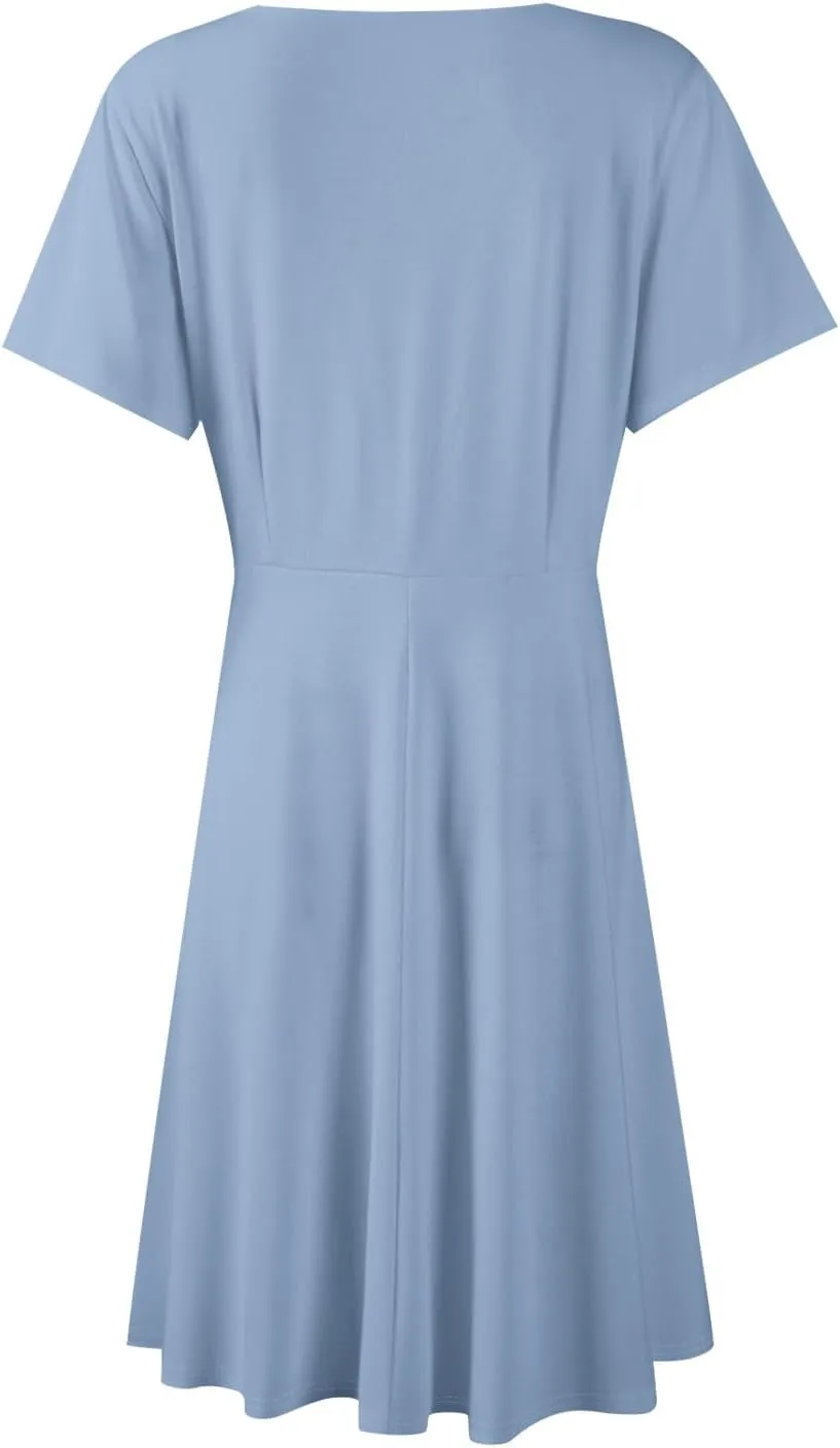 Summer Boho Floral Sundress for Women 2025 V Neck Wrap Dresses Short Sleeve Casual A-Line Midi Vacation Beach Dress