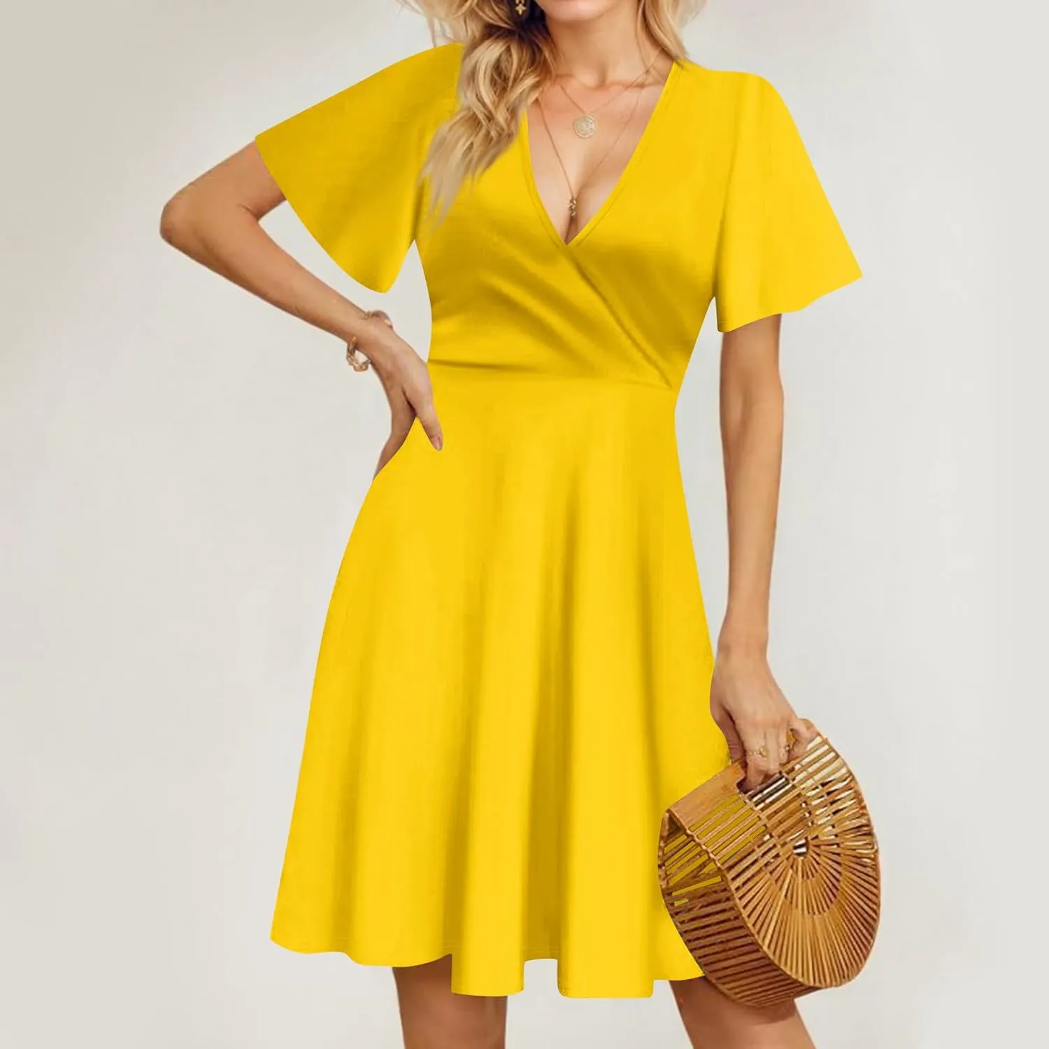 Summer Boho Floral Sundress for Women 2025 V Neck Wrap Dresses Short Sleeve Casual A-Line Midi Vacation Beach Dress