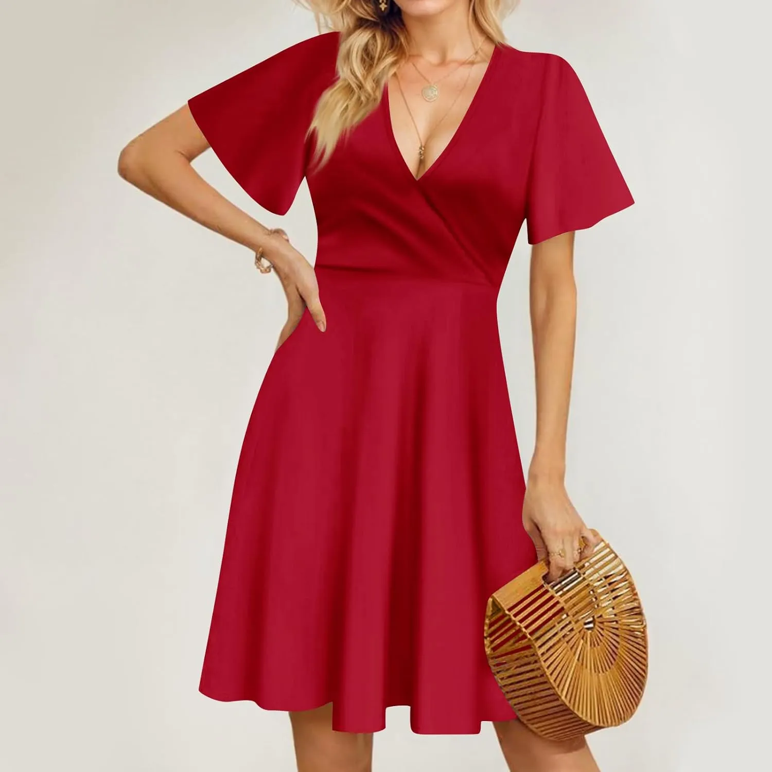 Summer Boho Floral Sundress for Women 2025 V Neck Wrap Dresses Short Sleeve Casual A-Line Midi Vacation Beach Dress