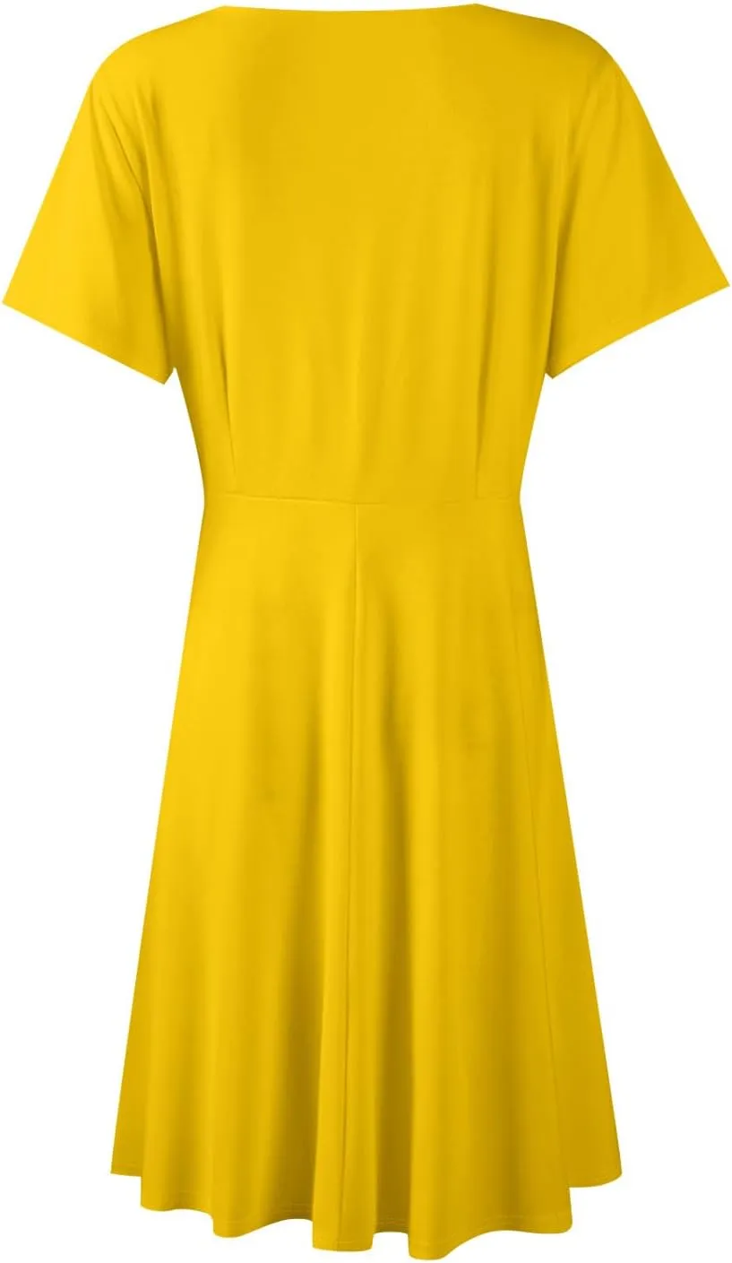 Summer Boho Floral Sundress for Women 2025 V Neck Wrap Dresses Short Sleeve Casual A-Line Midi Vacation Beach Dress