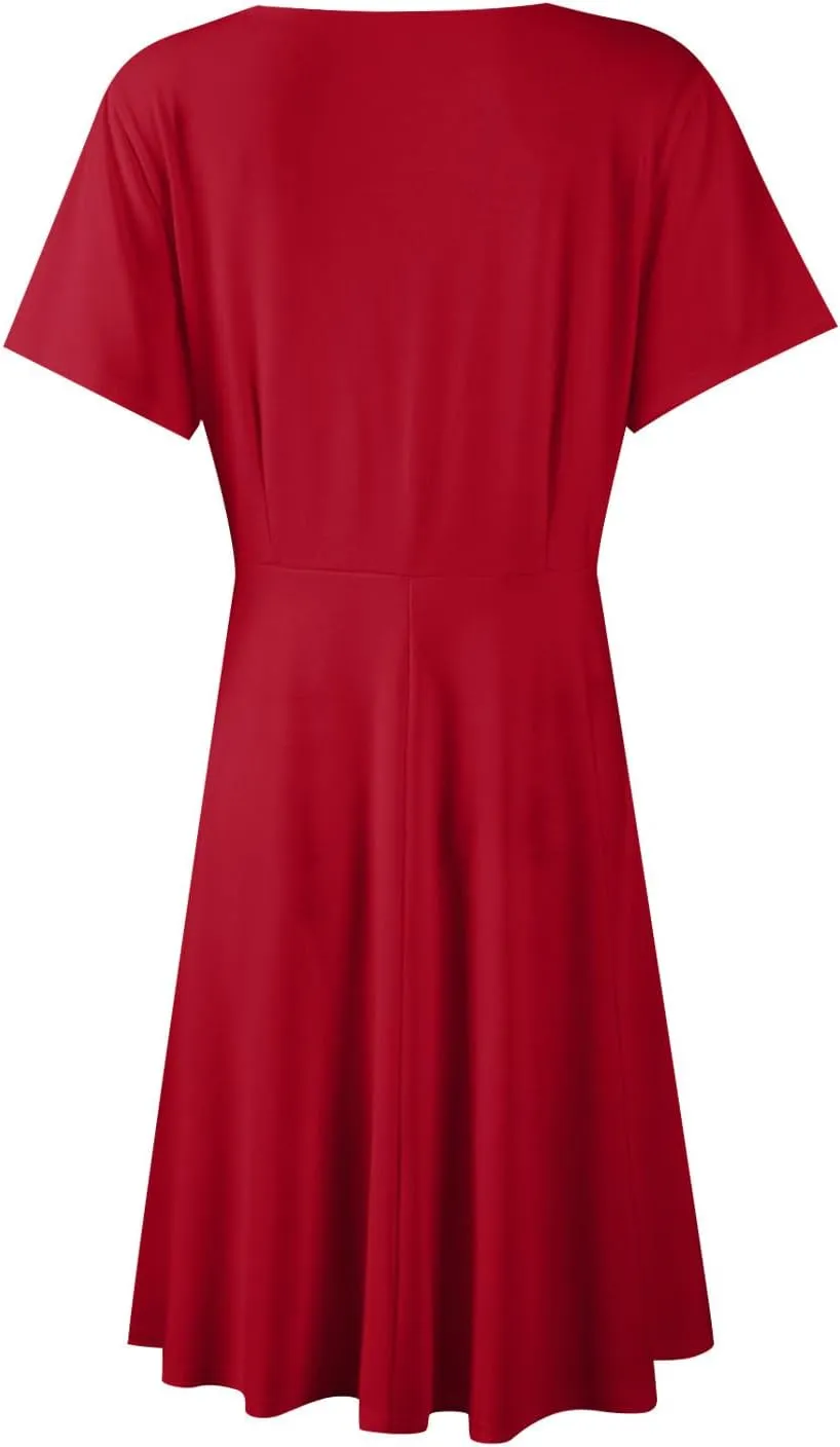 Summer Boho Floral Sundress for Women 2025 V Neck Wrap Dresses Short Sleeve Casual A-Line Midi Vacation Beach Dress