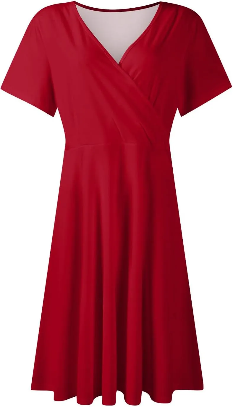 Summer Boho Floral Sundress for Women 2025 V Neck Wrap Dresses Short Sleeve Casual A-Line Midi Vacation Beach Dress