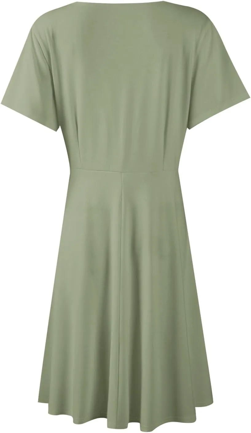 Summer Boho Floral Sundress for Women 2025 V Neck Wrap Dresses Short Sleeve Casual A-Line Midi Vacation Beach Dress