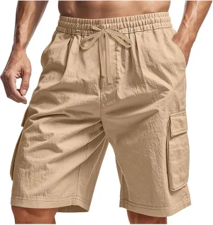 Summer Cargo Shorts for Men Casual Drawstring Elastic Waist Shorts Lightweight Vacation Beach Pant with Multi Pockets