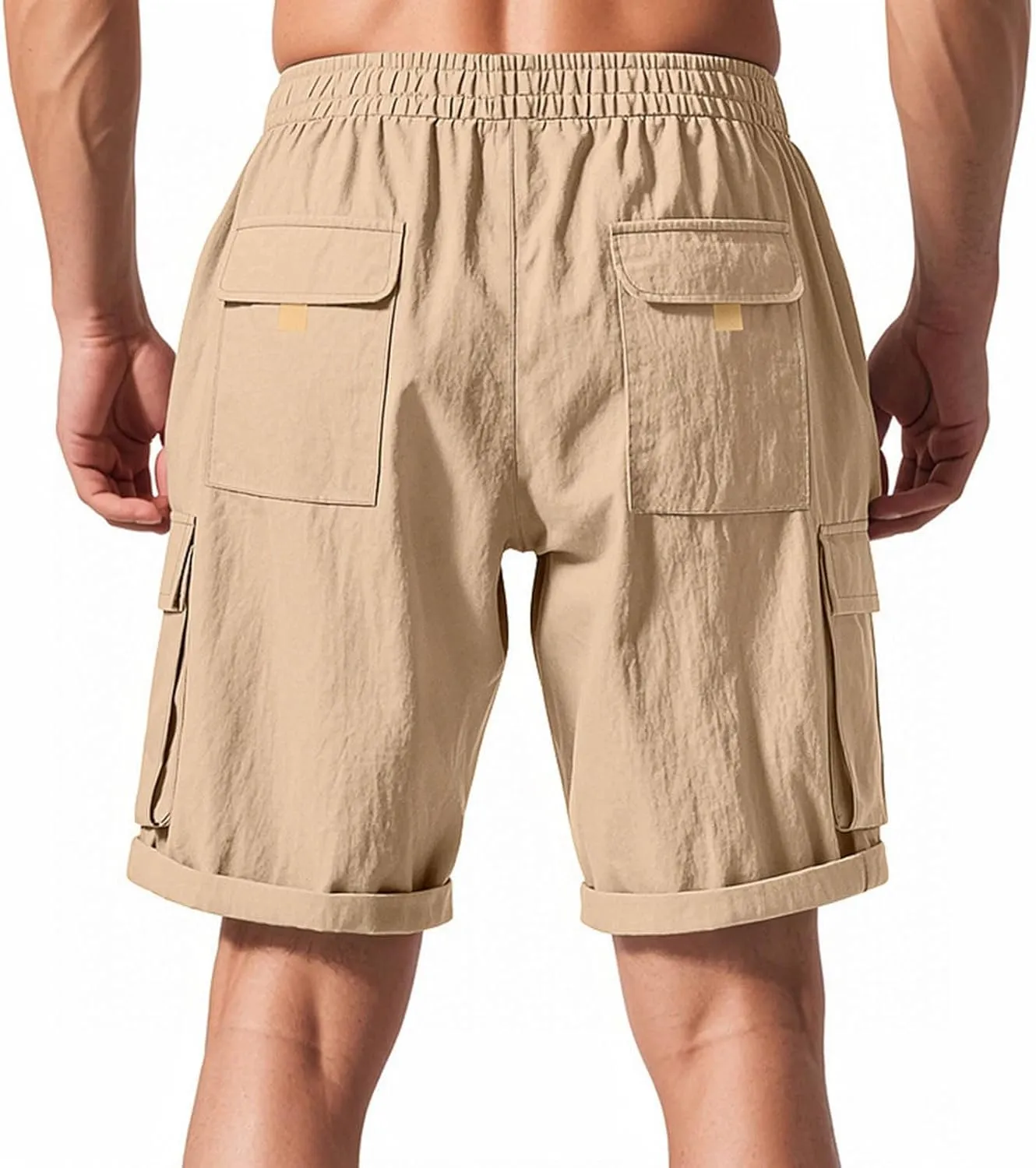 Summer Cargo Shorts for Men Casual Drawstring Elastic Waist Shorts Lightweight Vacation Beach Pant with Multi Pockets