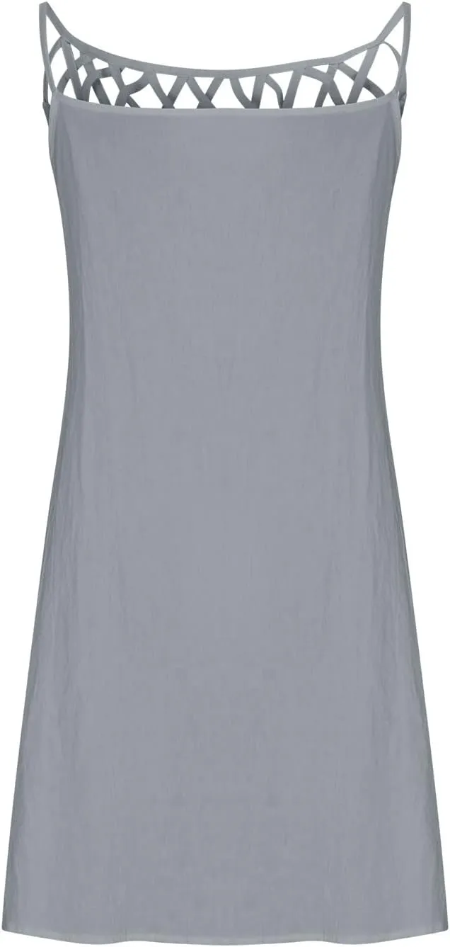 Summer Cotton Linen Dresses for Women Casual Boho Shirt Dresses Halter Spaghetti Strap Beach Flowy Mini Sundress