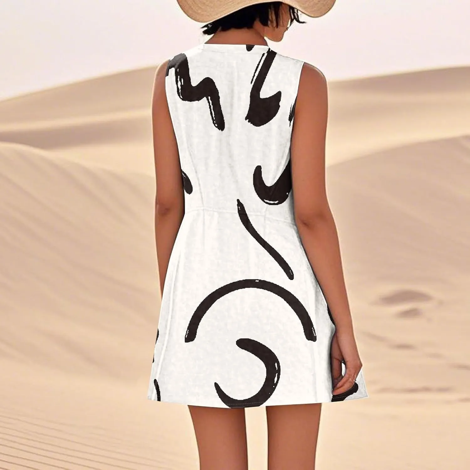 Summer Dresses for Women 2025 Crewneck Sleeveless Cotton Linen Tank Dress Beach Vacation Sundresses with Pockets
