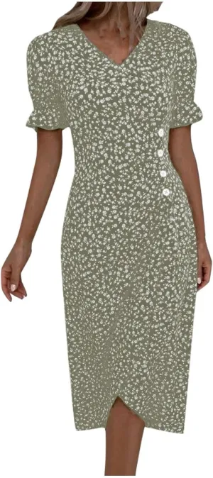 Summer Dresses for Women 2025 Fashion Floral Print V Neck 3/4 Sleeve Dress High Waist Boho Dresses Wrap Maxi Dress