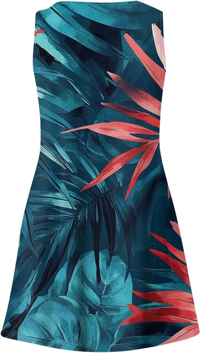Summer Dresses for Women 2025 Sleeveless Sundress Printed V Neck Tank Dress Loose Fit Beach Vacation Dress with Pockets