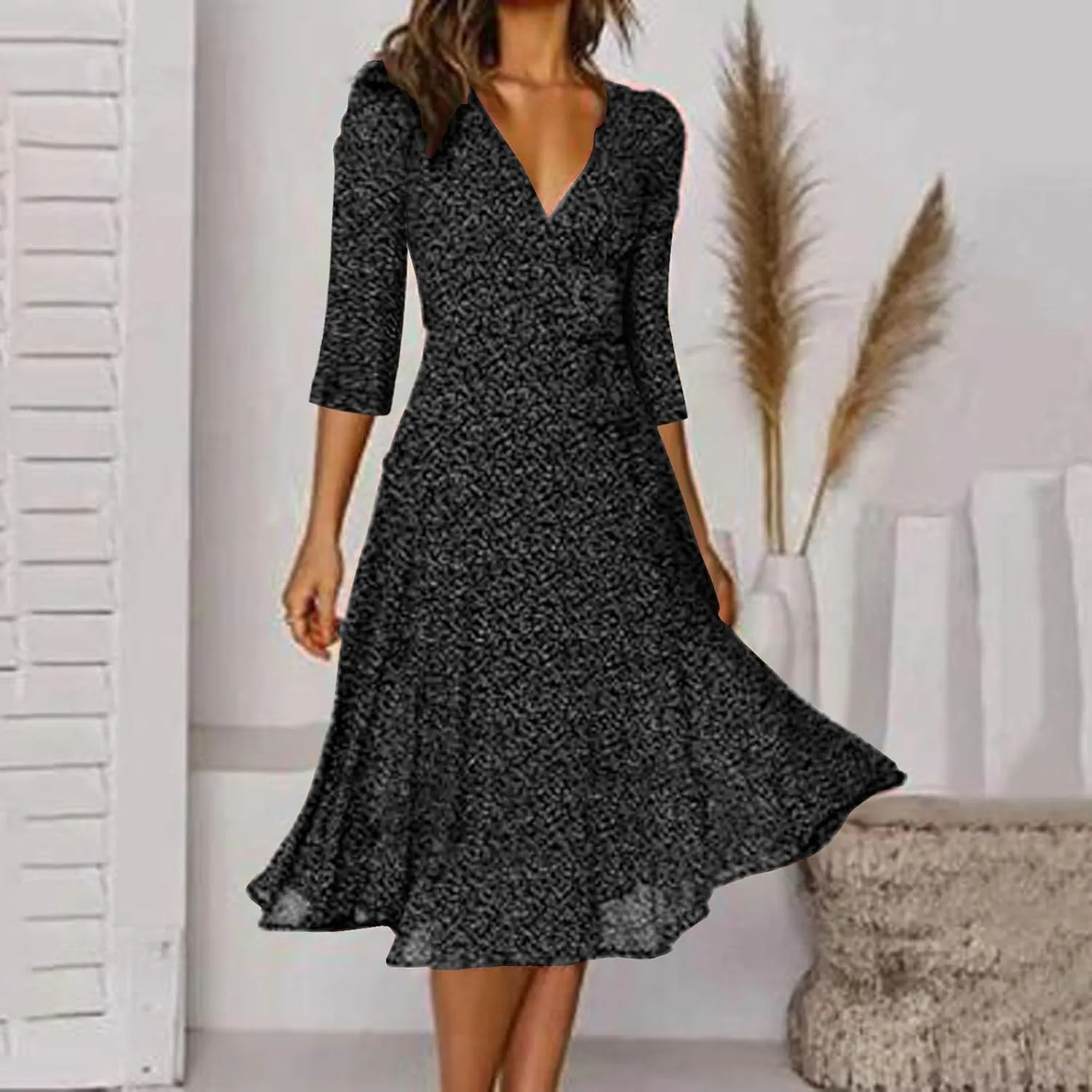 Summer Dresses for Women Floral Boho Dress Beach Casual Mid Length Dress Short Sleeve Flowy Elegant Midi Dresses