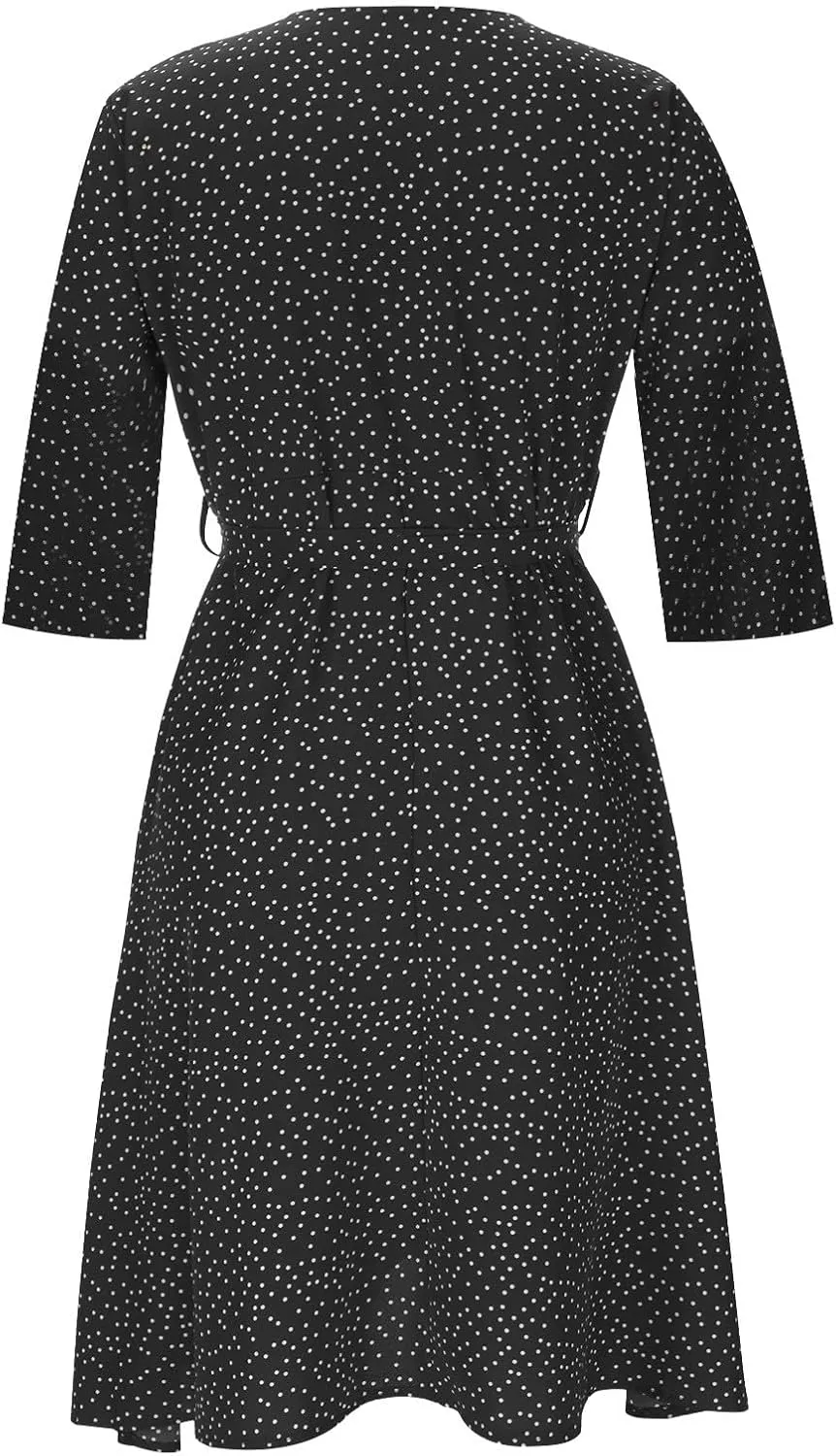 Summer Dresses for Women Floral Boho Dress Beach Casual Mid Length Dress Short Sleeve Flowy Elegant Midi Dresses