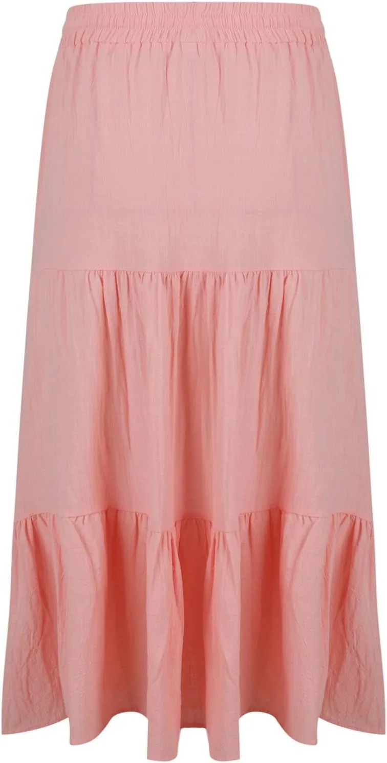 Summer Long Skirts for Women Boho Maxi Skirt Flowy Swing Tiered A-Line Elastic High Waist Button Dress Fashion