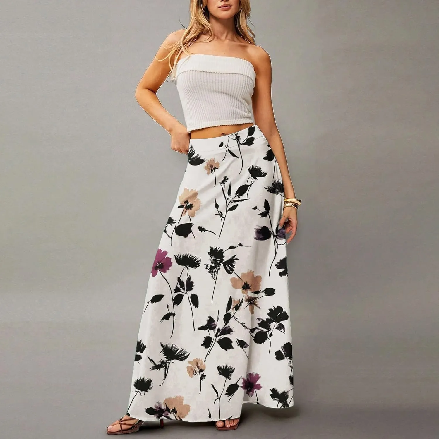 Summer Skirts for Women, Boho Maxi Vacation Beach Flowy Casual Womens Skirts