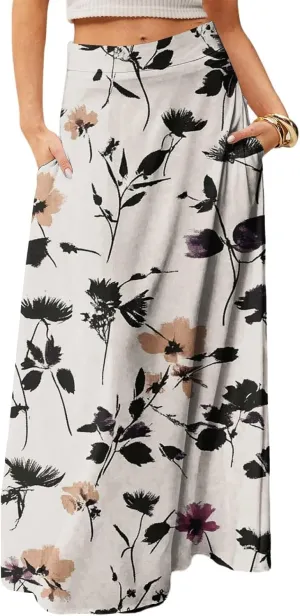 Summer Skirts for Women, Boho Maxi Vacation Beach Flowy Casual Womens Skirts