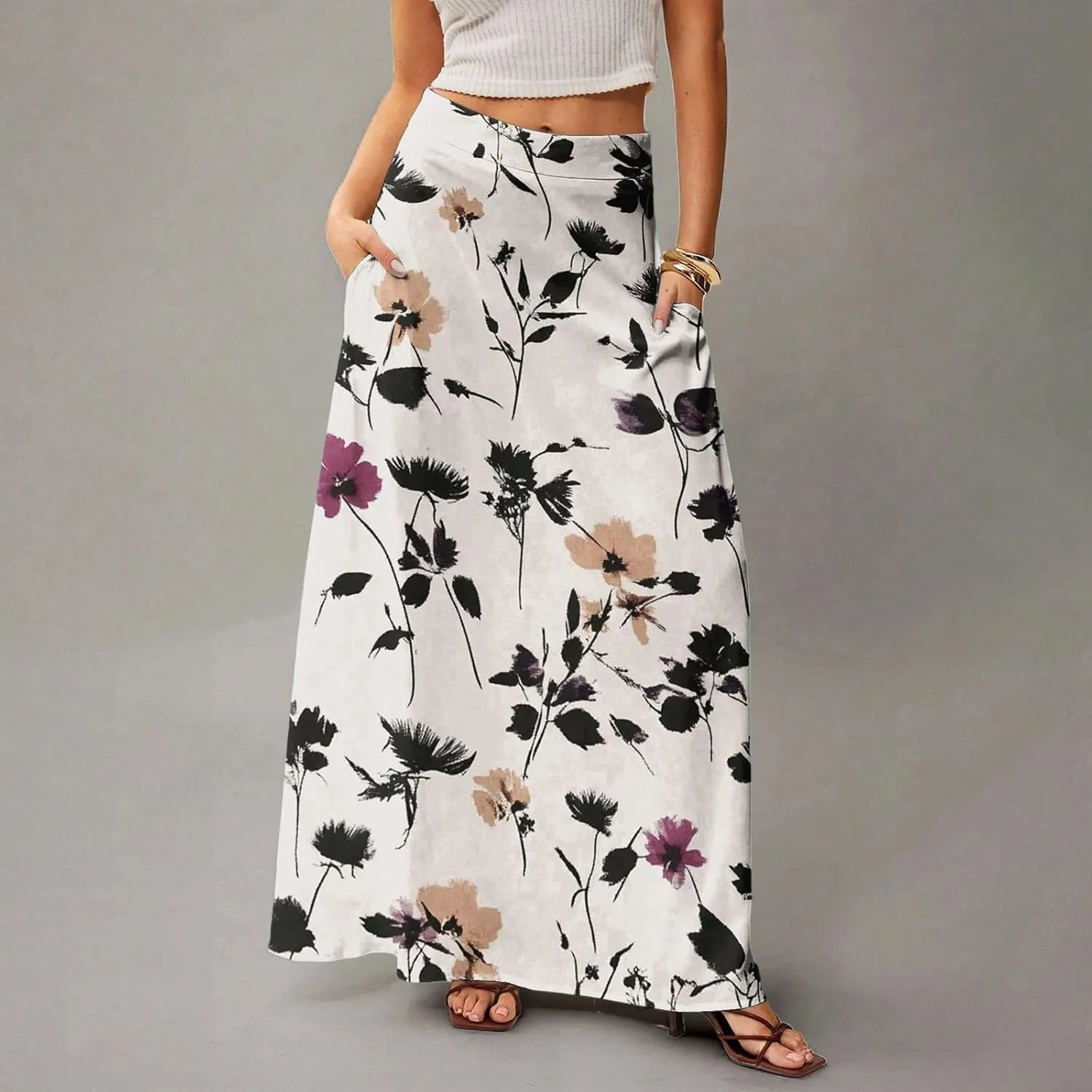 Summer Skirts for Women, Boho Maxi Vacation Beach Flowy Casual Womens Skirts