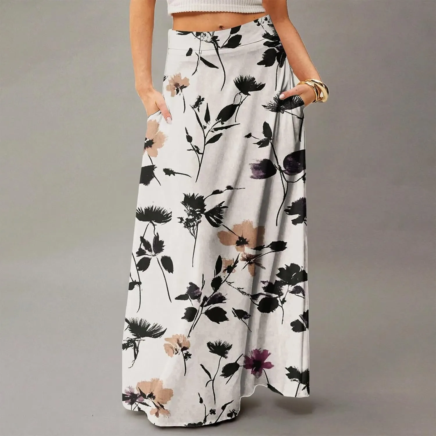 Summer Skirts for Women, Boho Maxi Vacation Beach Flowy Casual Womens Skirts