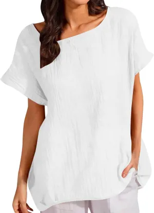 Summer Tops for Women Short Sleeve Crewneck T Shirts Casual Loose Plain Blouse Tees