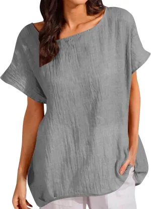 Summer Tops for Women Short Sleeve Crewneck T Shirts Casual Loose Plain Blouse Tees