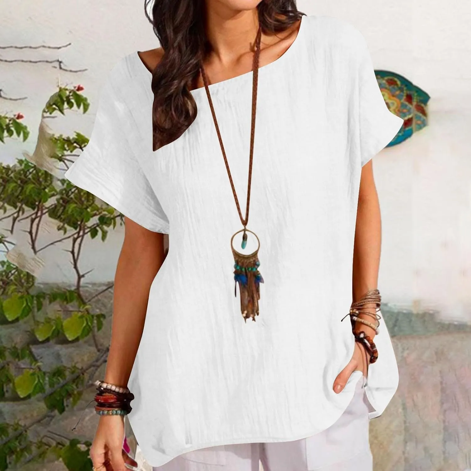 Summer Tops for Women Short Sleeve Crewneck T Shirts Casual Loose Plain Blouse Tees