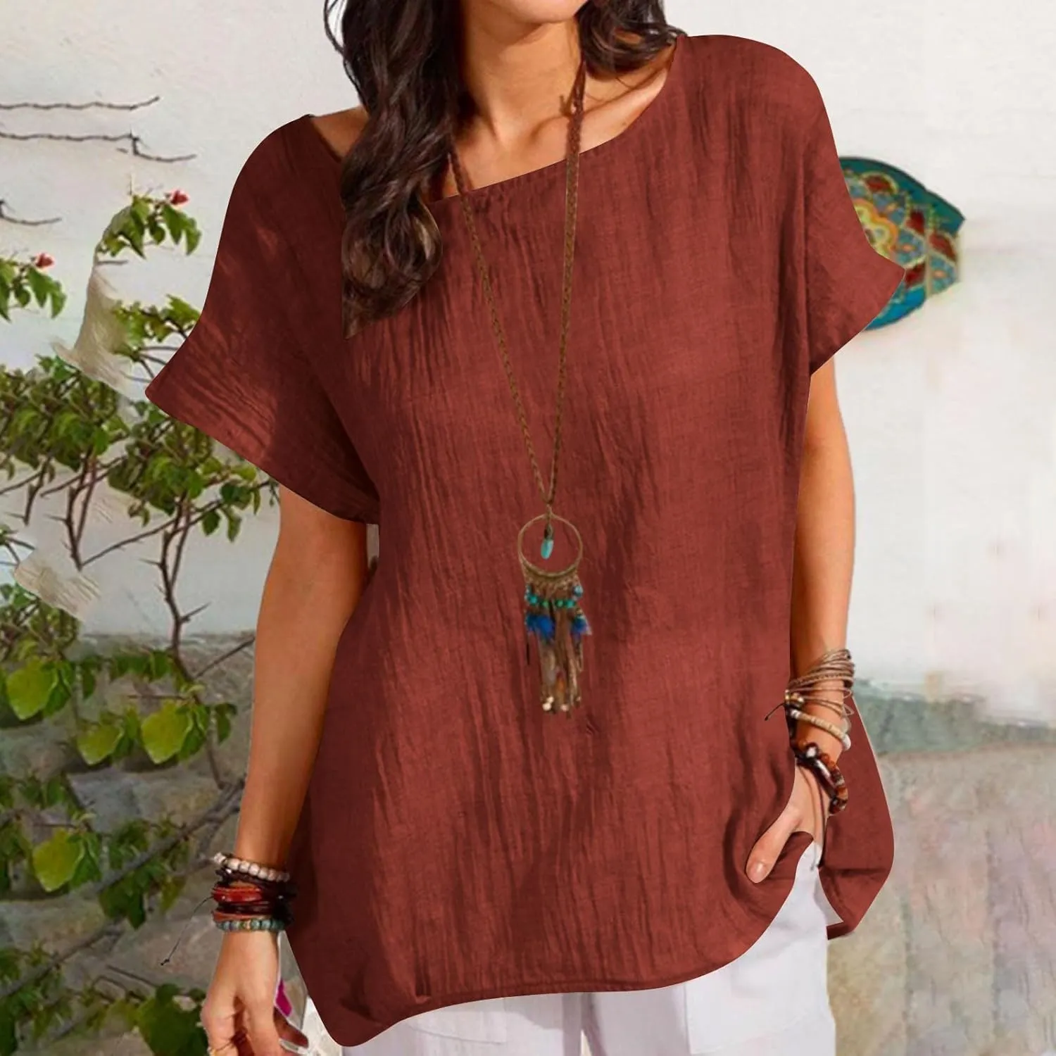Summer Tops for Women Short Sleeve Crewneck T Shirts Casual Loose Plain Blouse Tees