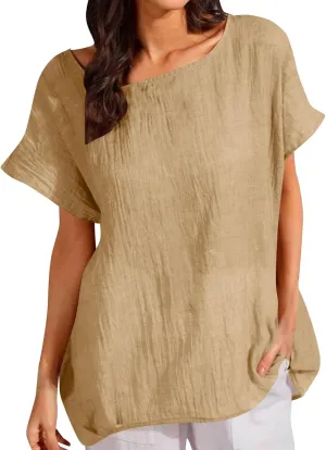Summer Tops for Women Short Sleeve Crewneck T Shirts Casual Loose Plain Blouse Tees