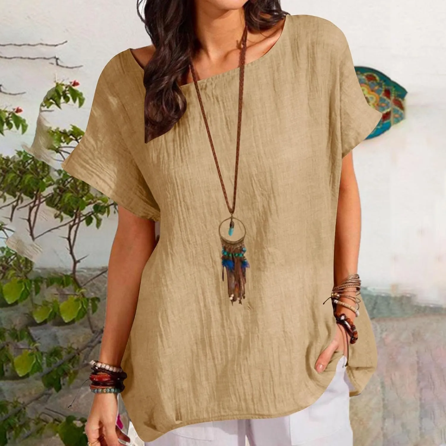 Summer Tops for Women Short Sleeve Crewneck T Shirts Casual Loose Plain Blouse Tees