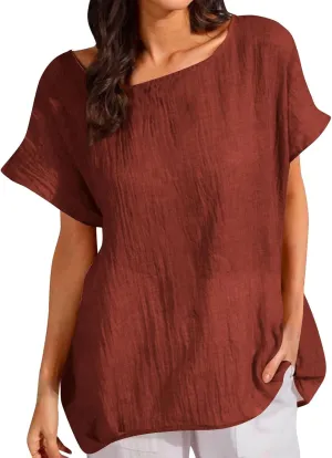 Summer Tops for Women Short Sleeve Crewneck T Shirts Casual Loose Plain Blouse Tees